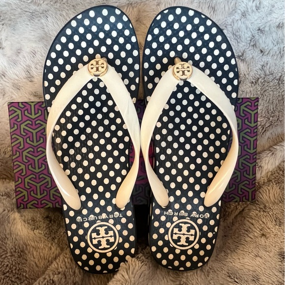 Tory Burch Wedge Ivory Micro Dot Flip Flop with box - Picture 1 of 10